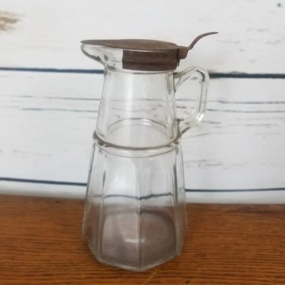 Other - Vintage Syrup Pitcher Glass Handle Metal Flip Lid